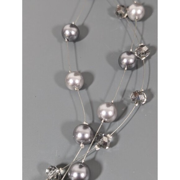 Roman Gray Faux Pearl Multi Wire Station Necklace 22" Glass Bead - Picture 4 of 8